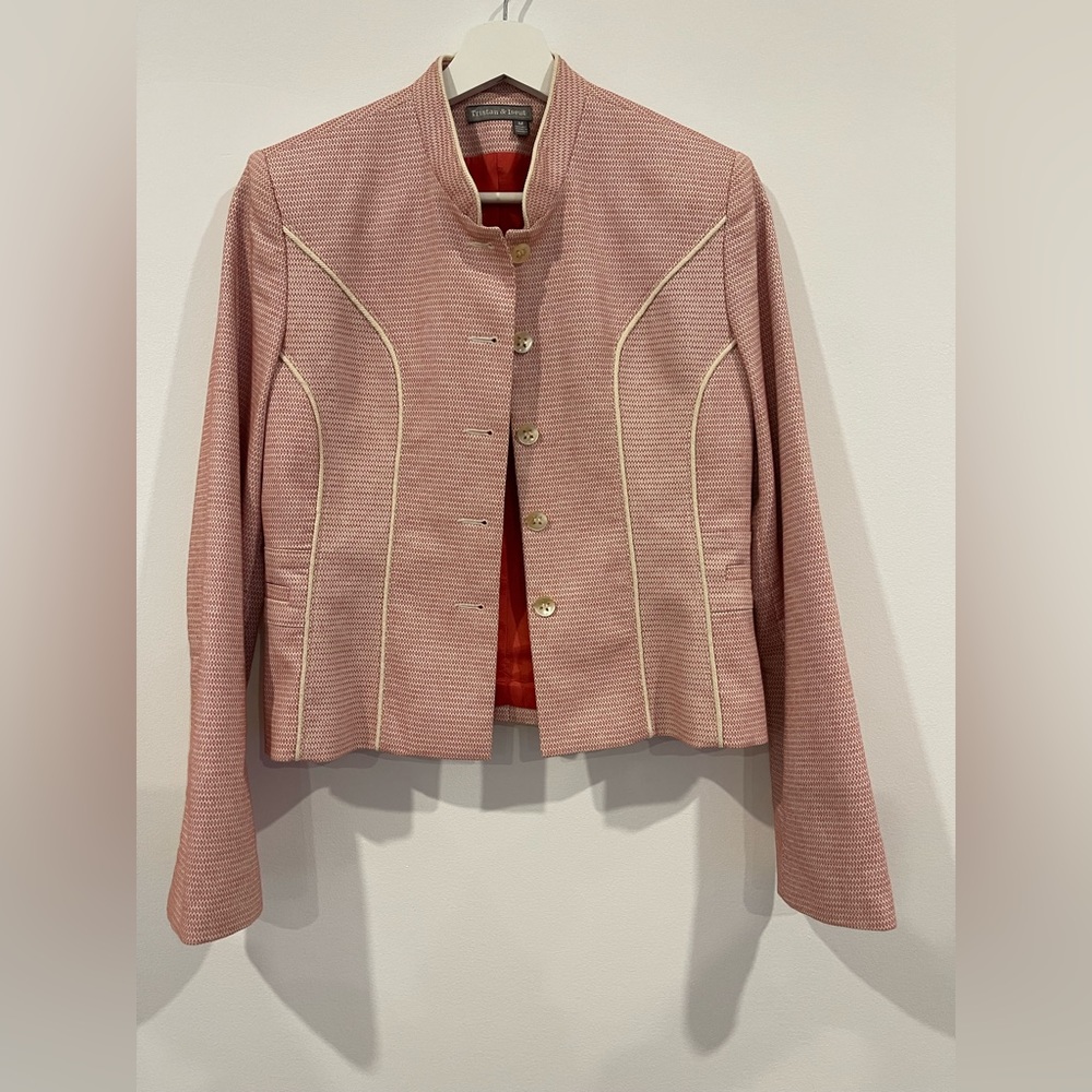 Moto Blazer, Red and Cream Woven- Tristan made in Canada